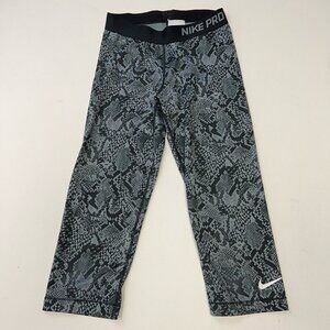 Nike Pro Womens Cropped Pants Multicolor Dri Fit Pull On Stretch Snake Print S